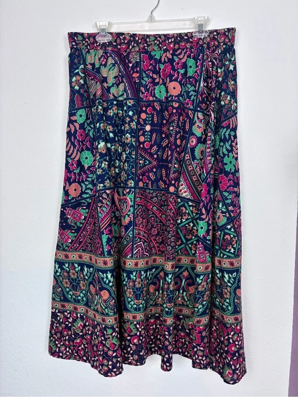 Serengeti Bohemian Patchwork Maxi Skirt elastic waist long and full